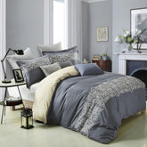 Harrison Embroidered Filigree Cotton Duvet Cover Set Gray